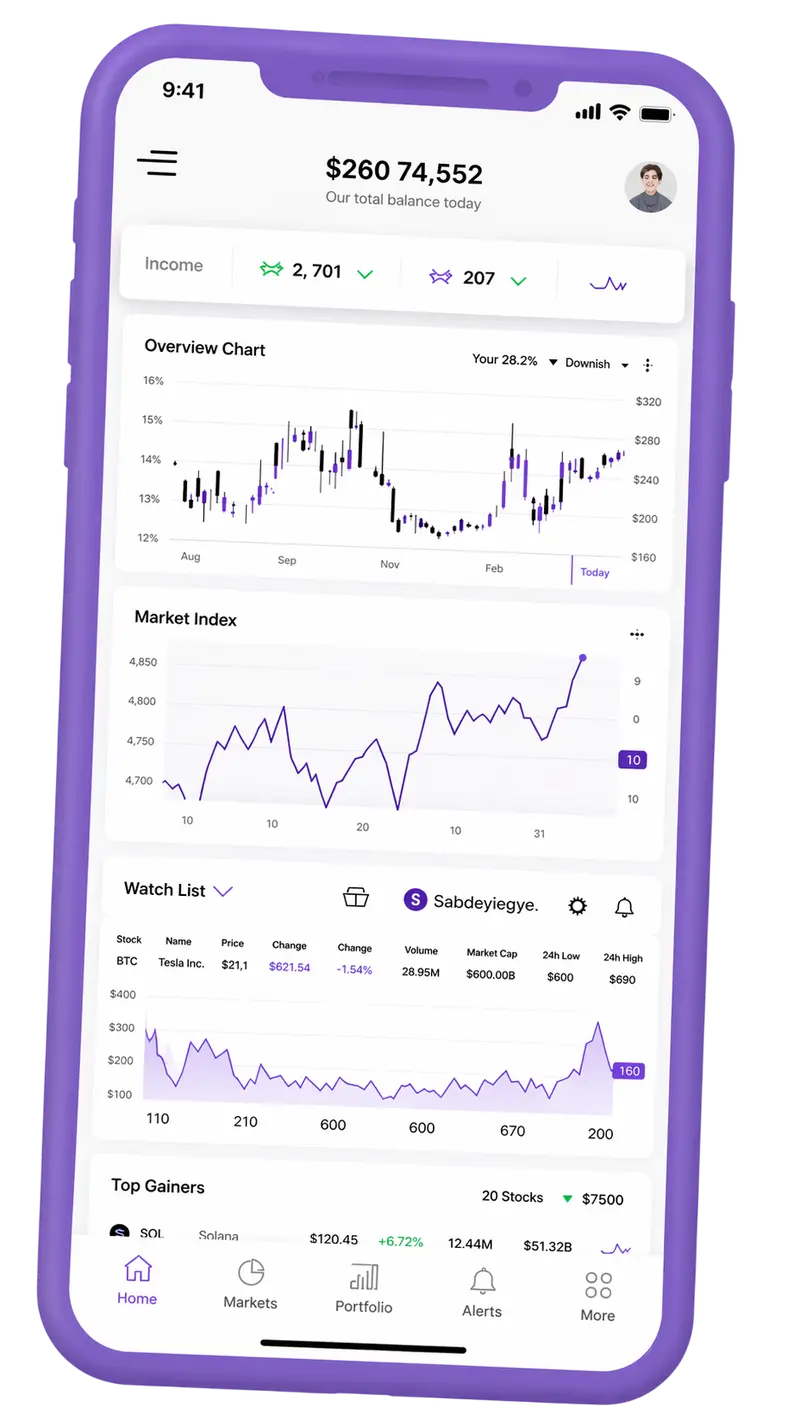 Interface mobile pour gérer votre portefeuille